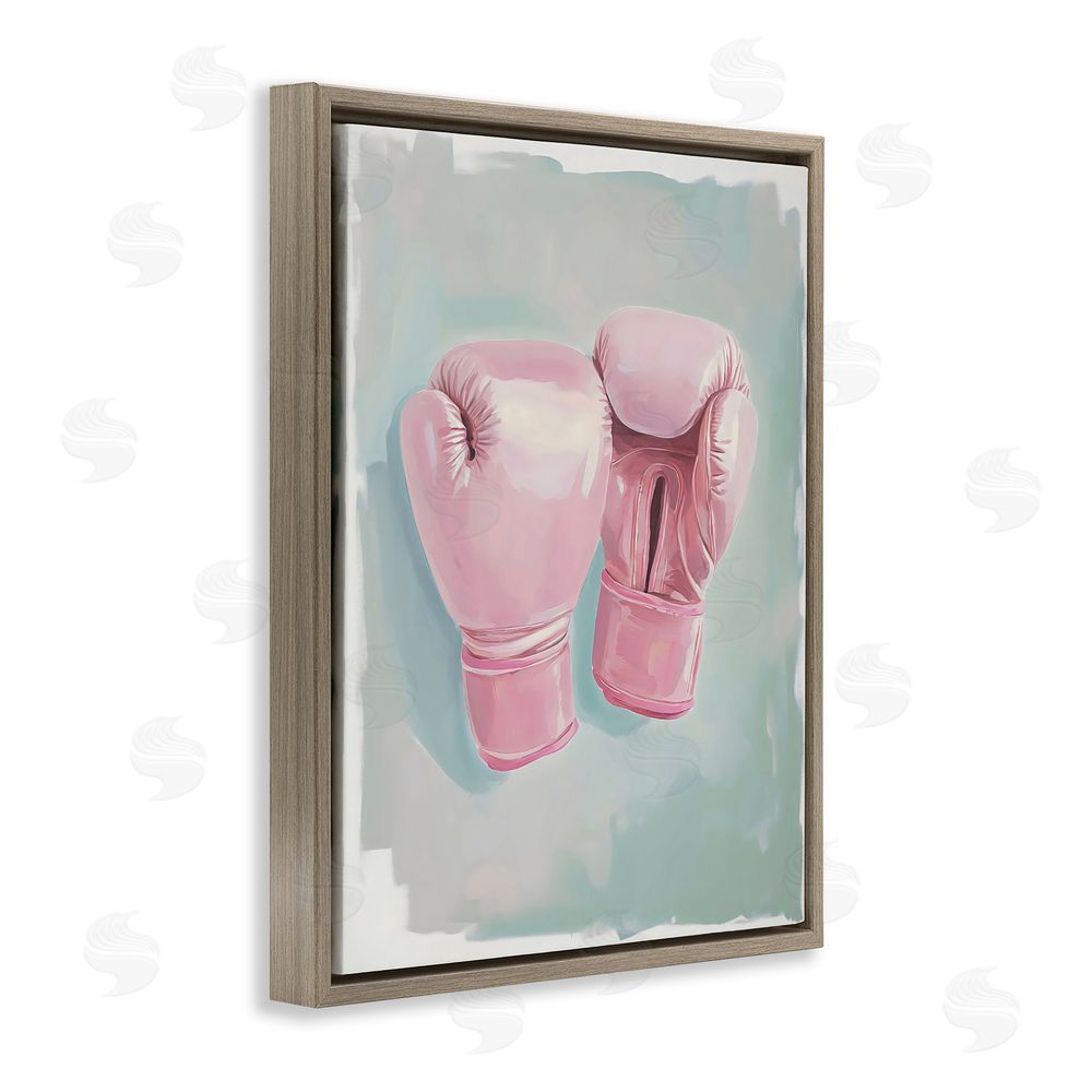 The Prints Vibe Feminine Pink Boxing Gloves Brown Floating Framed Canvas Wall Art