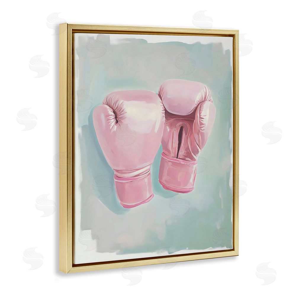 The Prints Vibe Feminine Pink Boxing Gloves Gold Floating Framed Canvas Wall Art