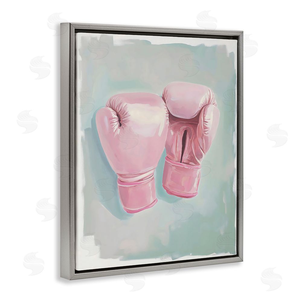 The Prints Vibe Feminine Pink Boxing Gloves Gray Floating Framed Canvas Wall Art
