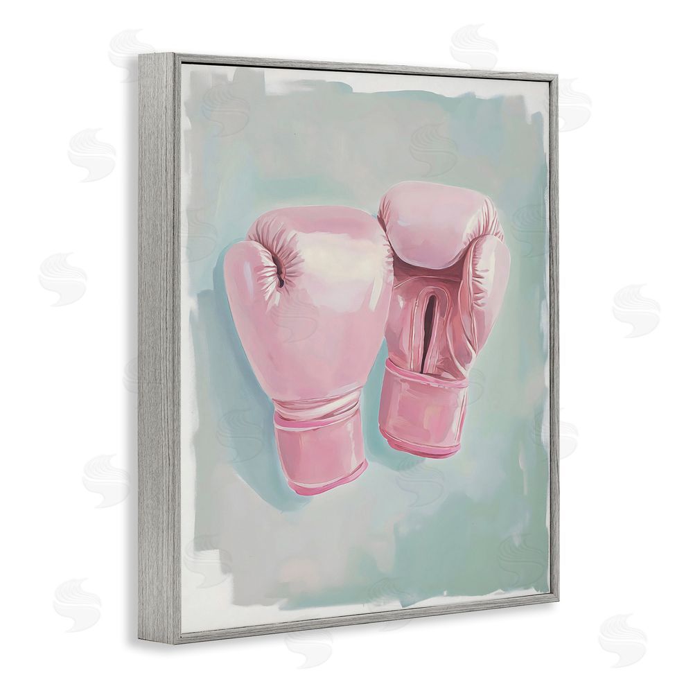 The Prints Vibe Feminine Pink Boxing Gloves Gray Framed Giclee Wall Art