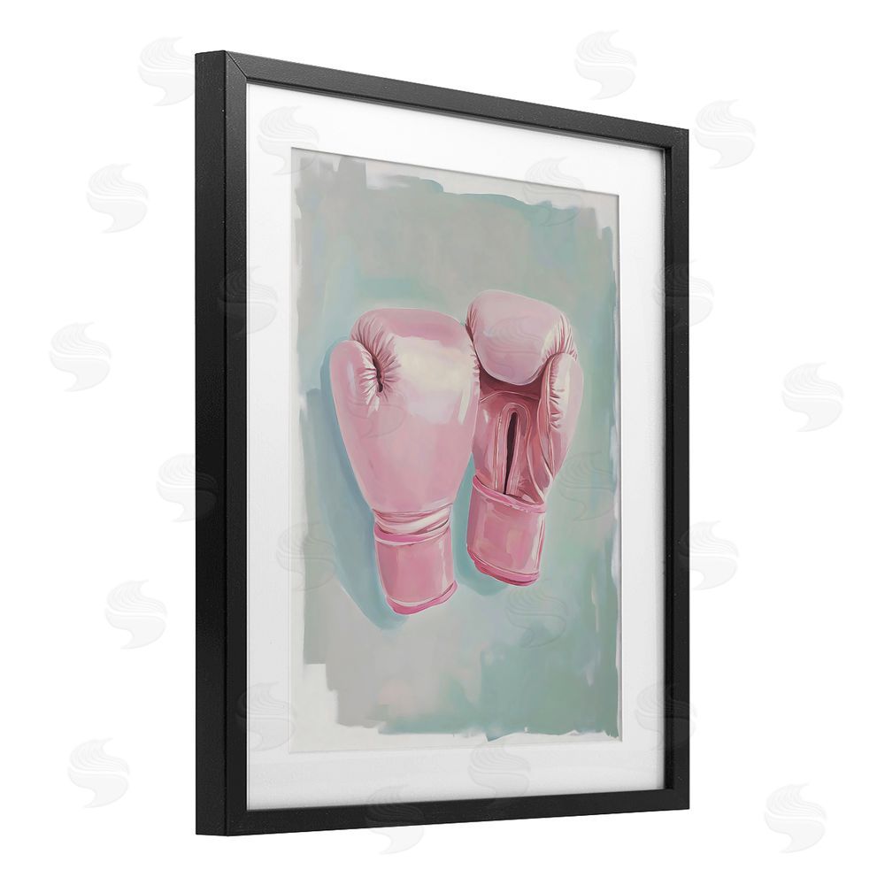 The Prints Vibe Feminine Pink Boxing Gloves Black Framed Print Under Glass Wall Art