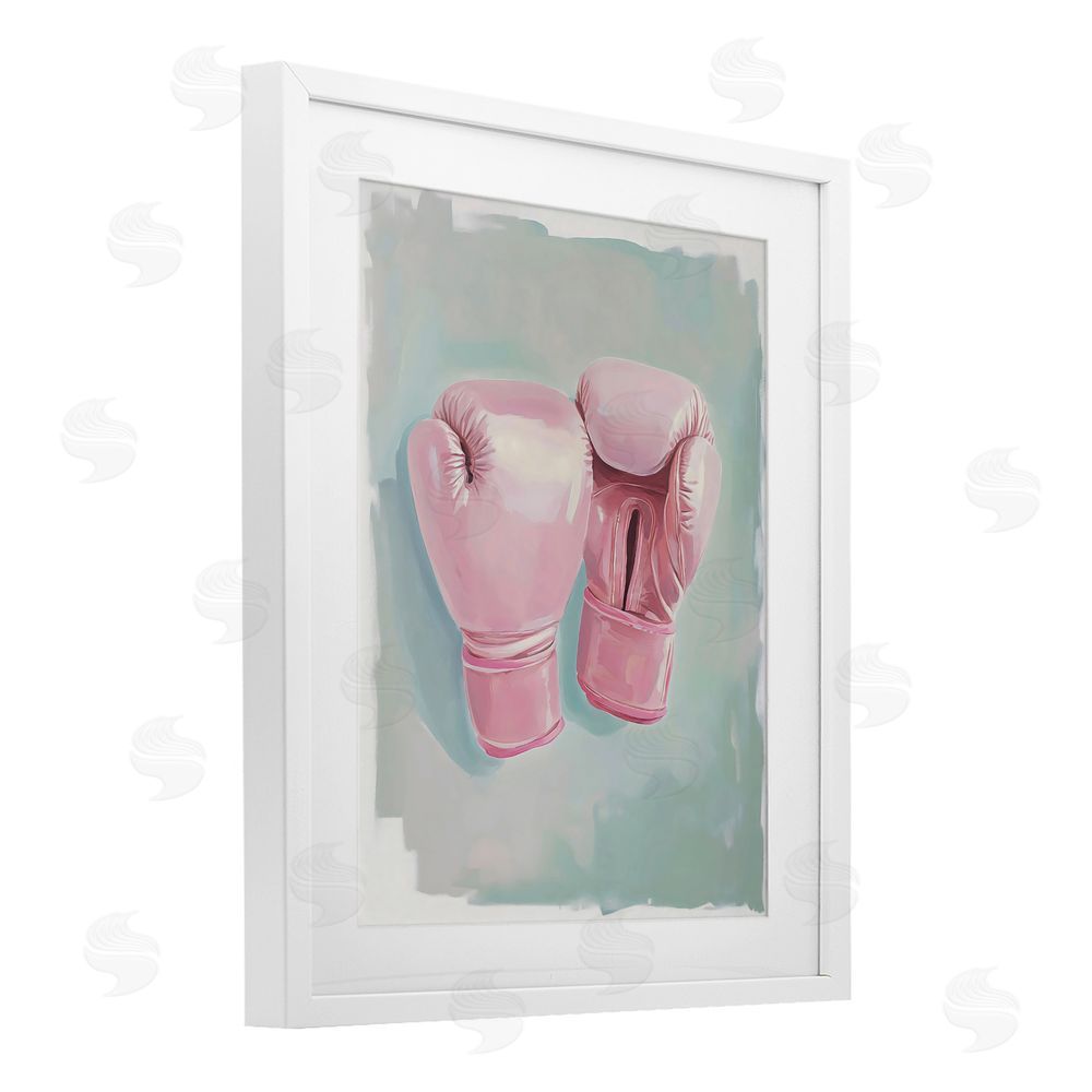 The Prints Vibe Feminine Pink Boxing Gloves White Framed Print Under Glass Wall Art