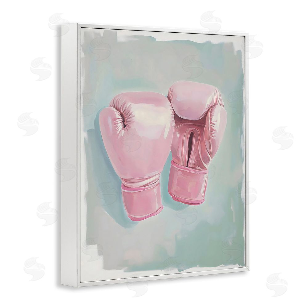 The Prints Vibe Feminine Pink Boxing Gloves White Framed Giclee Wall Art