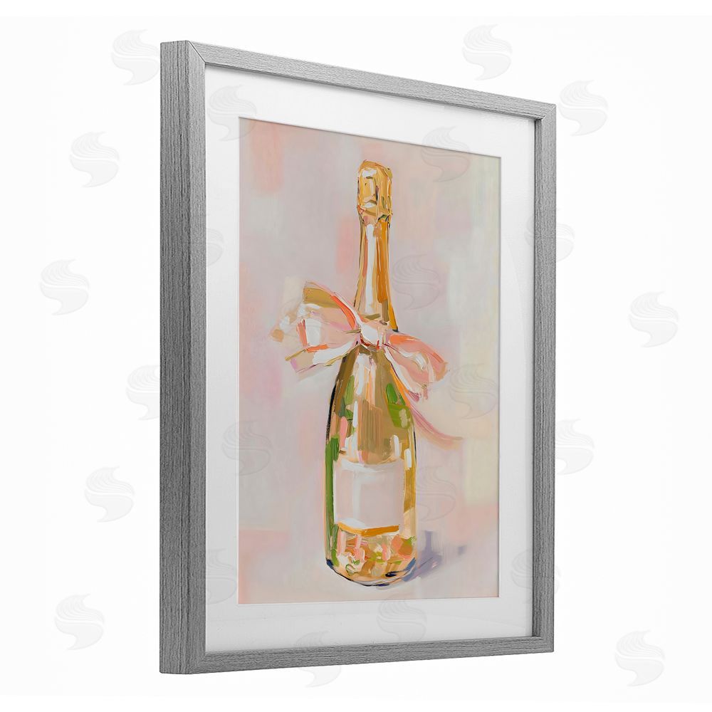 The Prints Vibe Pink Champagne Celebration Gray Framed Print Under Glass Wall Art