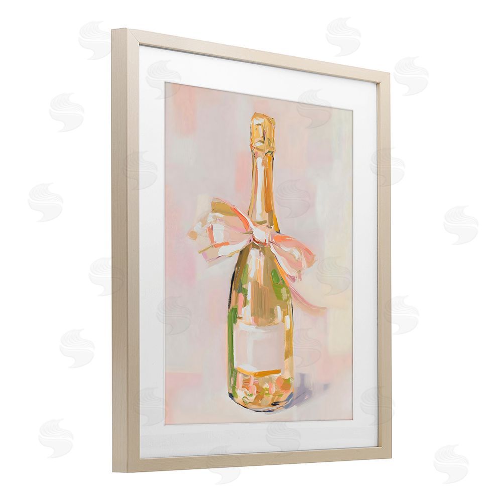 The Prints Vibe Pink Champagne Celebration Brown Framed Print Under Glass Wall Art