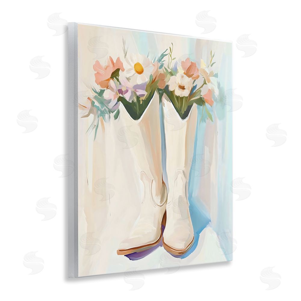 The Prints Vibe Floral White Cowgirl Boots Wall Plaque Home Decor Art Print