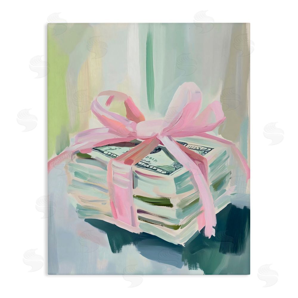 The Prints Vibe Pink Bow Cash Bundle Stretched Canvas Wall Art