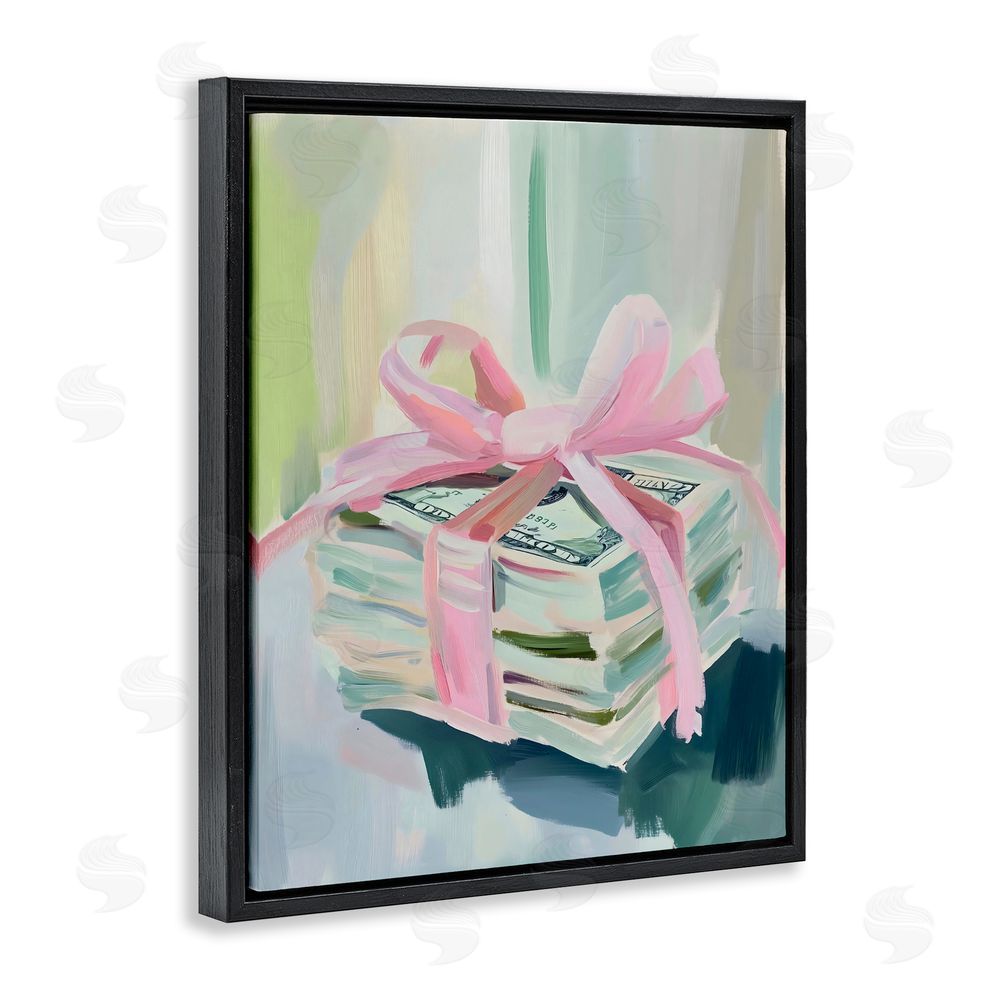 The Prints Vibe Pink Bow Cash Bundle Black Floating Framed Canvas Wall Art