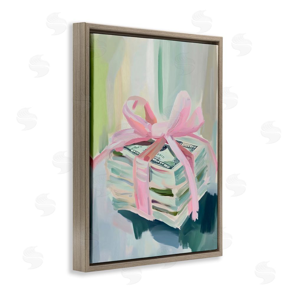 The Prints Vibe Pink Bow Cash Bundle Brown Floating Framed Canvas Wall Art