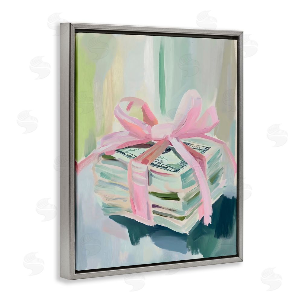The Prints Vibe Pink Bow Cash Bundle Gray Floating Framed Canvas Wall Art