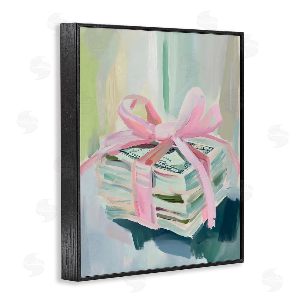 The Prints Vibe Pink Bow Cash Bundle Black Framed Giclee Wall Art