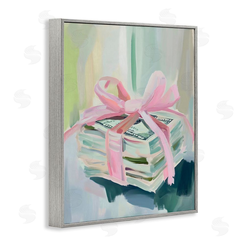 The Prints Vibe Pink Bow Cash Bundle Gray Framed Giclee Wall Art