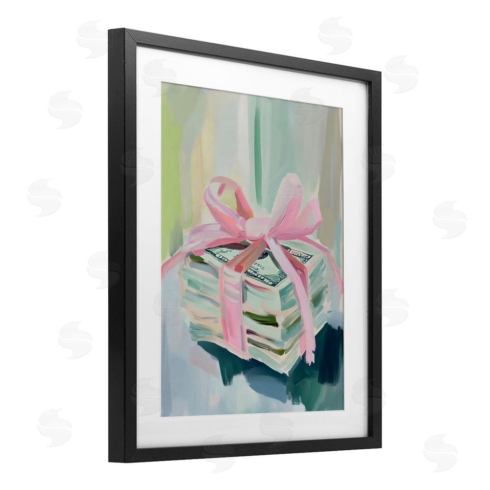 The Prints Vibe Pink Bow Cash Bundle Black Framed Print Under Glass Wall Art