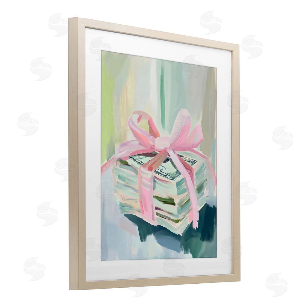 The Prints Vibe Pink Bow Cash Bundle Brown Framed Print Under Glass Wall Art
