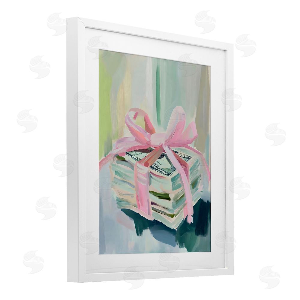 The Prints Vibe Pink Bow Cash Bundle White Framed Print Under Glass Wall Art