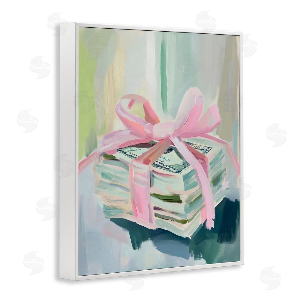 The Prints Vibe Pink Bow Cash Bundle White Framed Giclee Wall Art