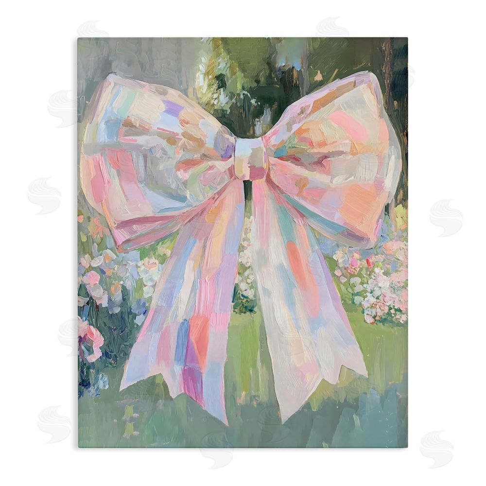 The Prints Vibe Iridescent Pink Bow in Garden Stretched Canvas Wall Art