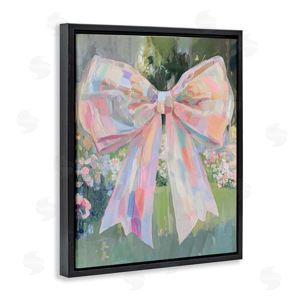 The Prints Vibe Iridescent Pink Bow in Garden Black Floating Framed Canvas Wall Art