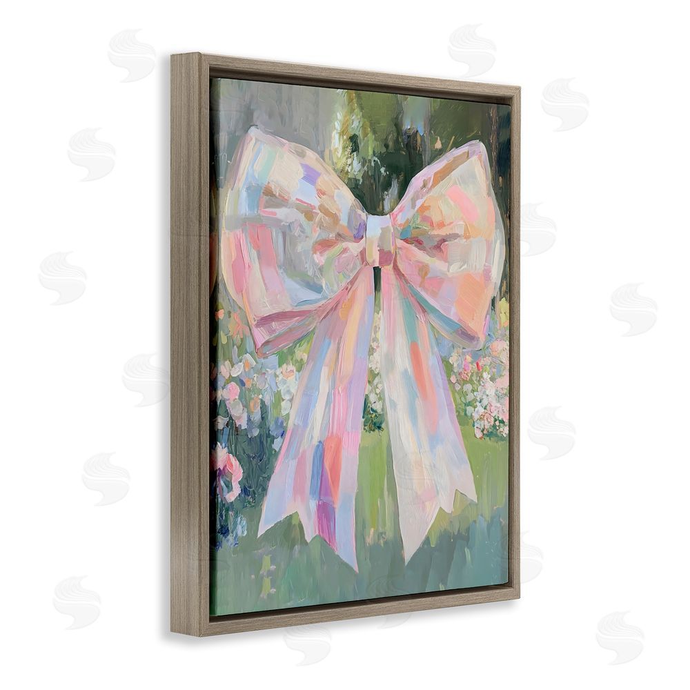The Prints Vibe Iridescent Pink Bow in Garden Brown Floating Framed Canvas Wall Art