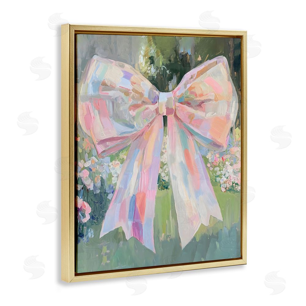 The Prints Vibe Iridescent Pink Bow in Garden Gold Floating Framed Canvas Wall Art