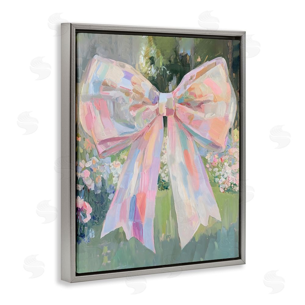 The Prints Vibe Iridescent Pink Bow in Garden Gray Floating Framed Canvas Wall Art
