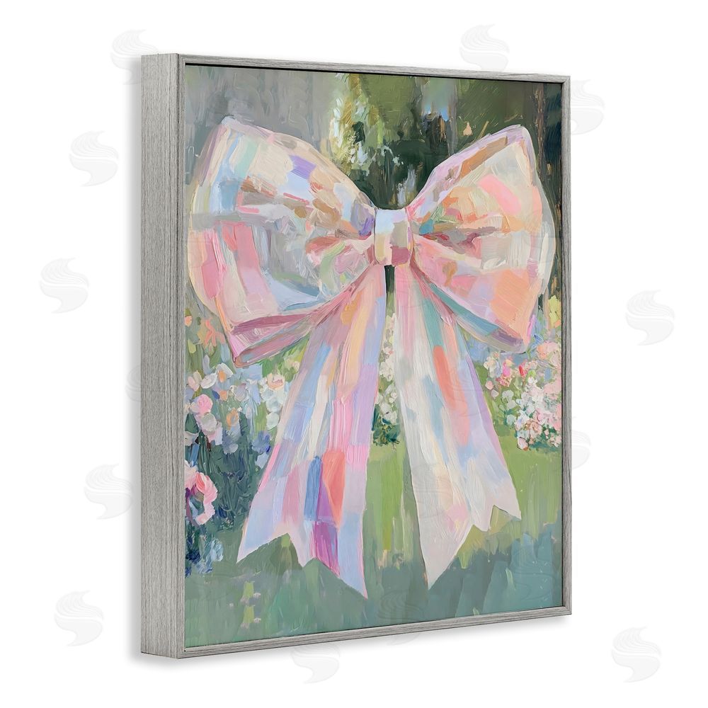 The Prints Vibe Iridescent Pink Bow in Garden Gray Framed Giclee Wall Art
