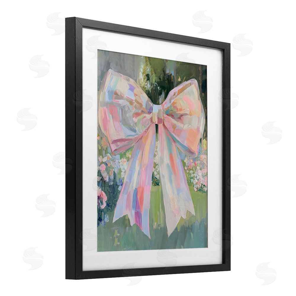 The Prints Vibe Iridescent Pink Bow in Garden Black Framed Print Under Glass Wall Art