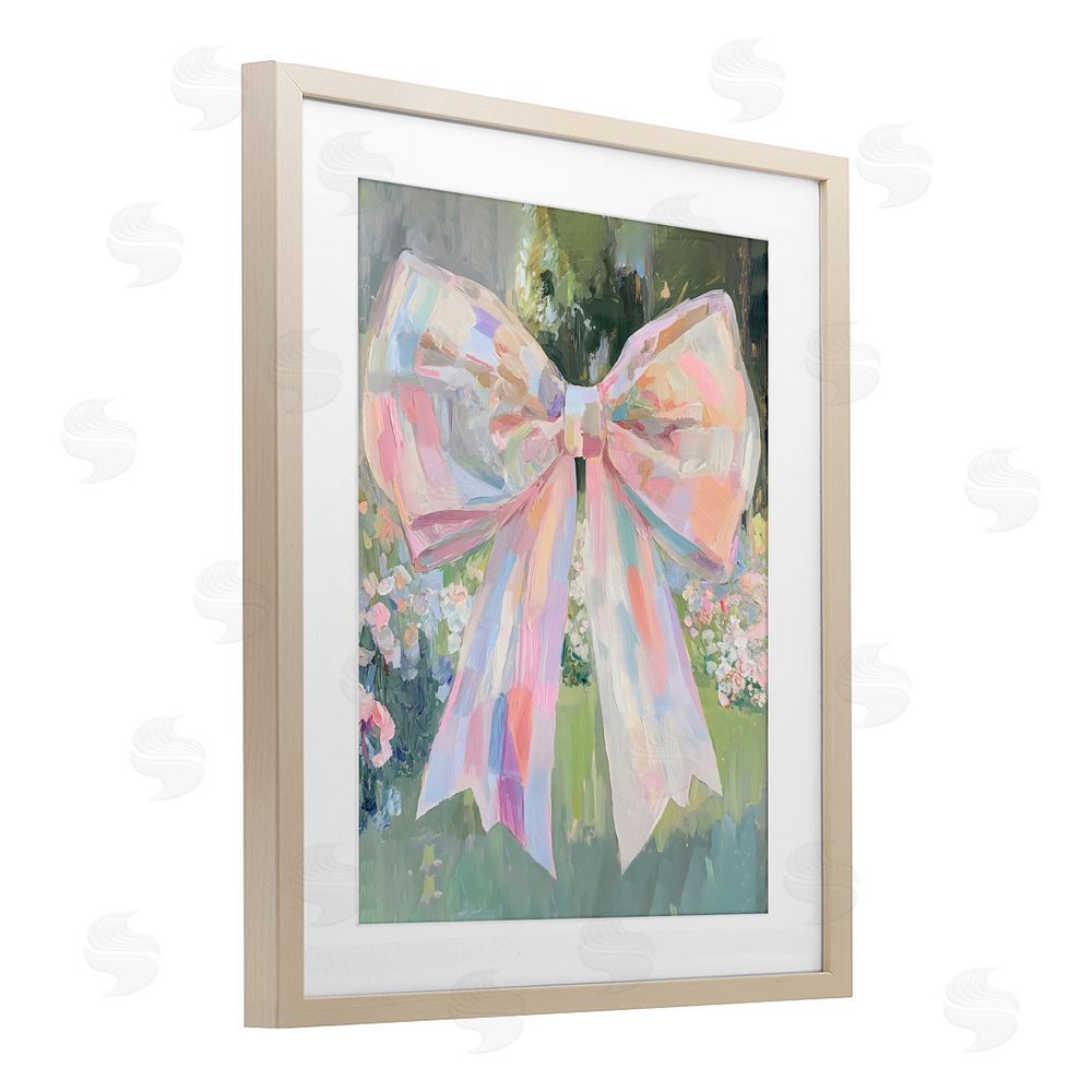 The Prints Vibe Iridescent Pink Bow in Garden Brown Framed Print Under Glass Wall Art