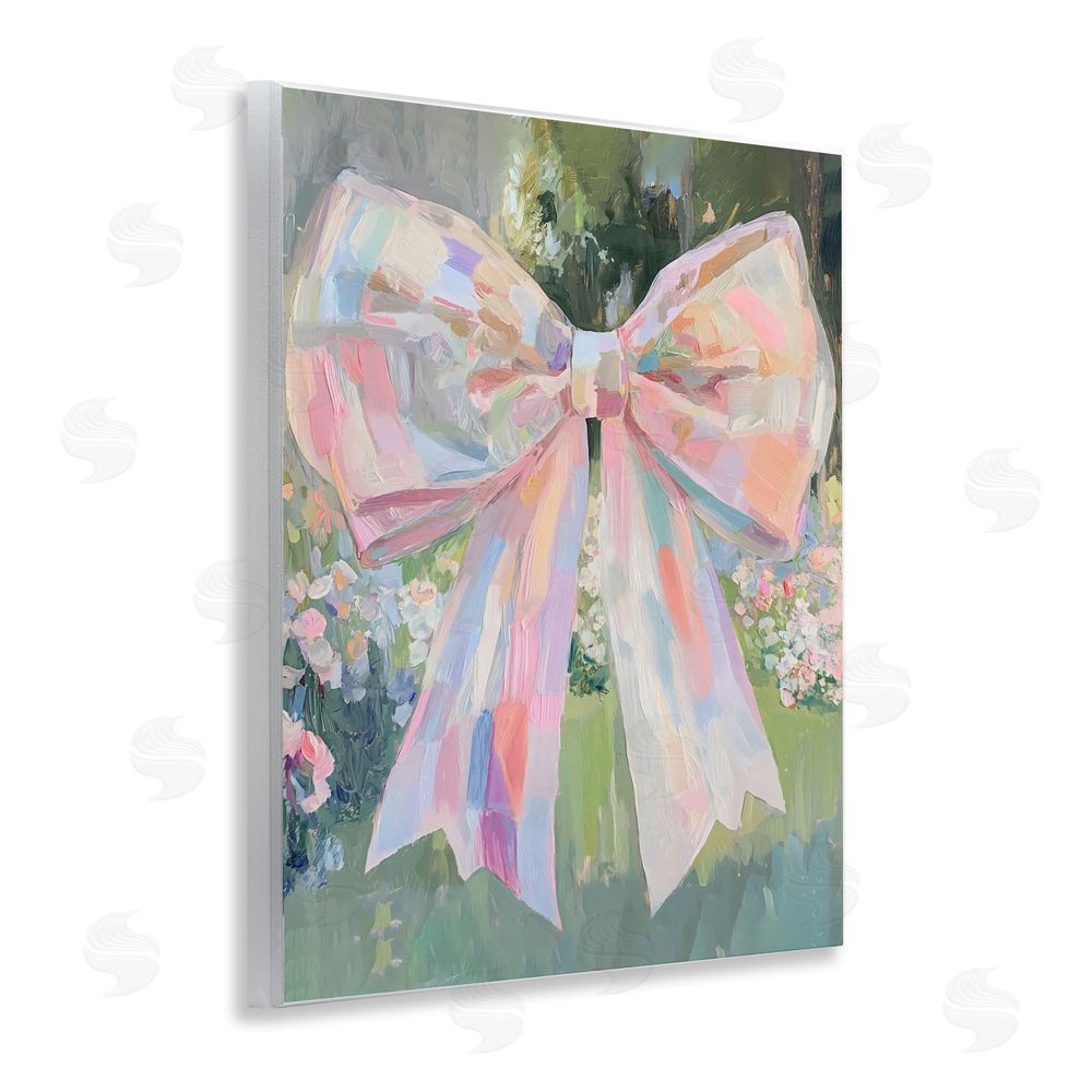 The Prints Vibe Iridescent Pink Bow in Garden Wall Plaque Home Decor Art Print