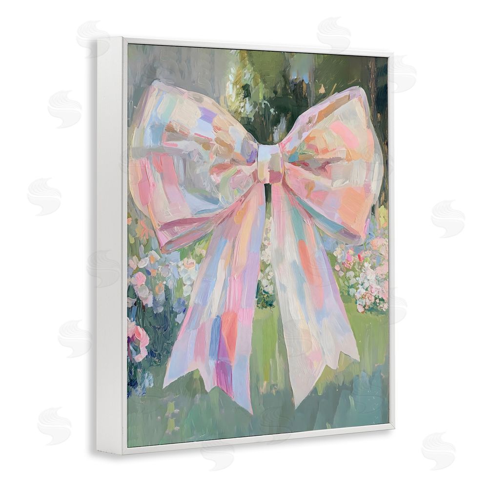 The Prints Vibe Iridescent Pink Bow in Garden White Framed Giclee Wall Art
