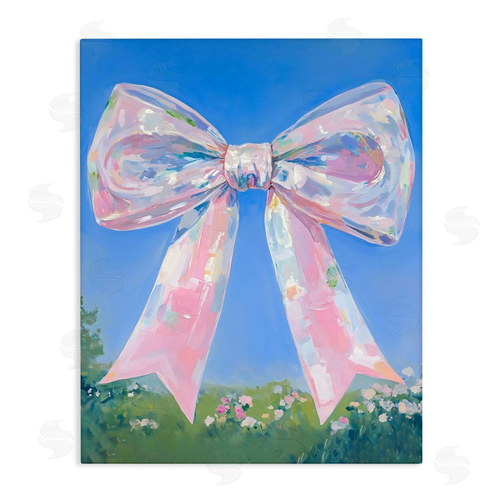 The Prints Vibe Iridescent Pink Bow in Meadow Stretched Canvas Wall Art