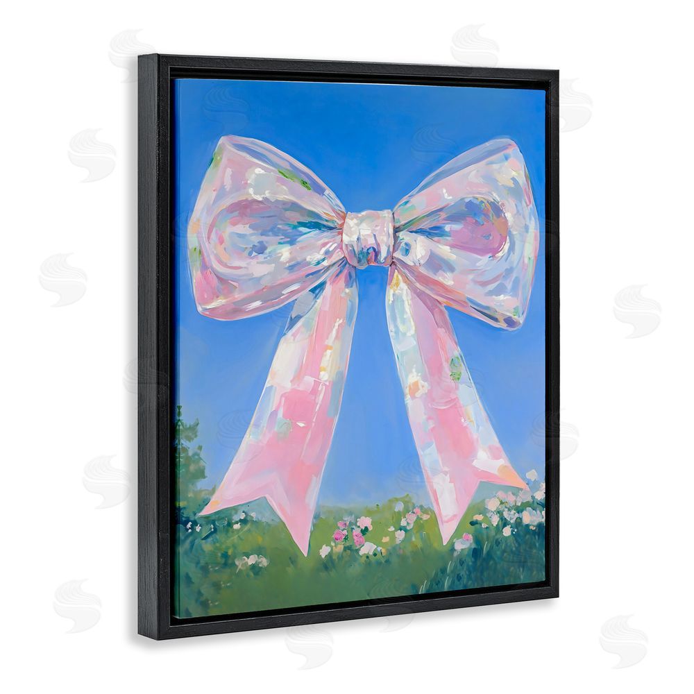 The Prints Vibe Iridescent Pink Bow in Meadow Black Floating Framed Canvas Wall Art