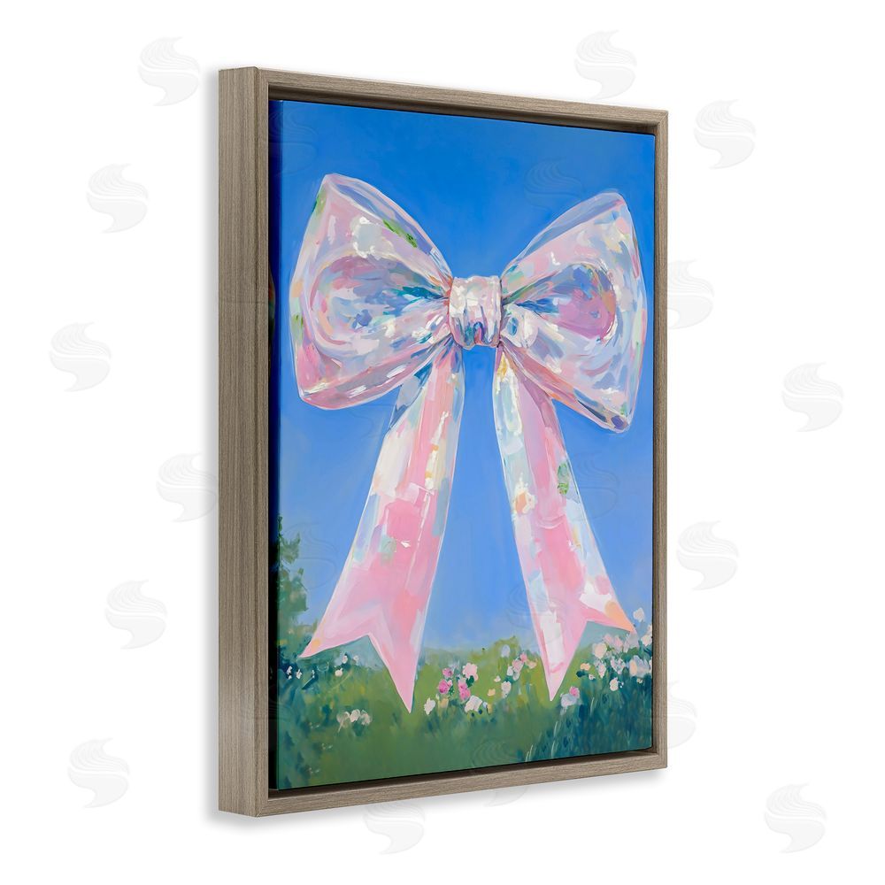 The Prints Vibe Iridescent Pink Bow in Meadow Brown Floating Framed Canvas Wall Art