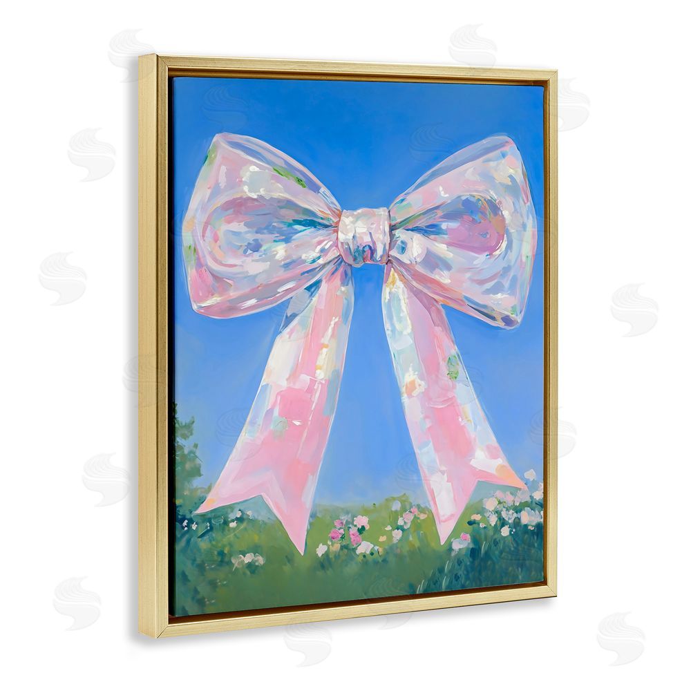 The Prints Vibe Iridescent Pink Bow in Meadow Gold Floating Framed Canvas Wall Art