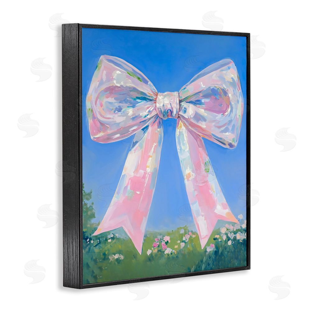 The Prints Vibe Iridescent Pink Bow in Meadow Black Framed Giclee Wall Art