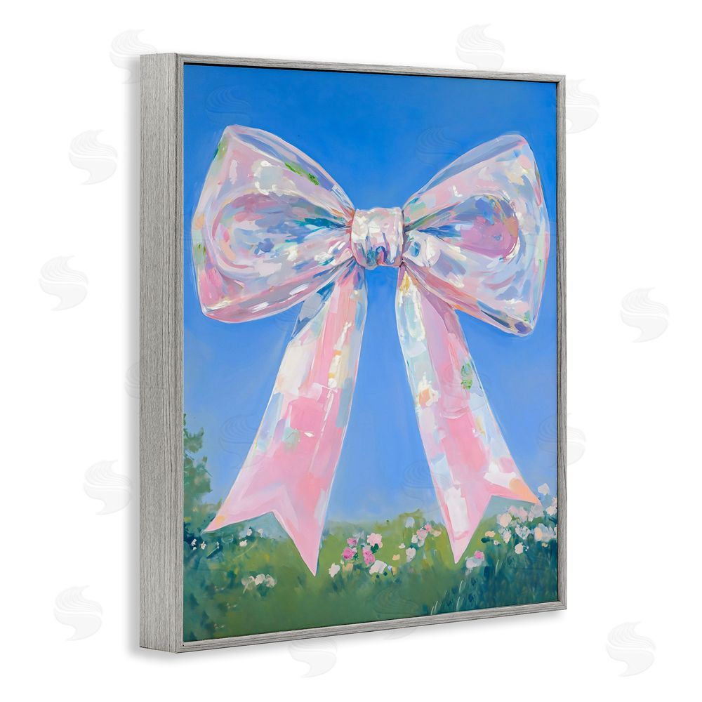 The Prints Vibe Iridescent Pink Bow in Meadow Gray Framed Giclee Wall Art