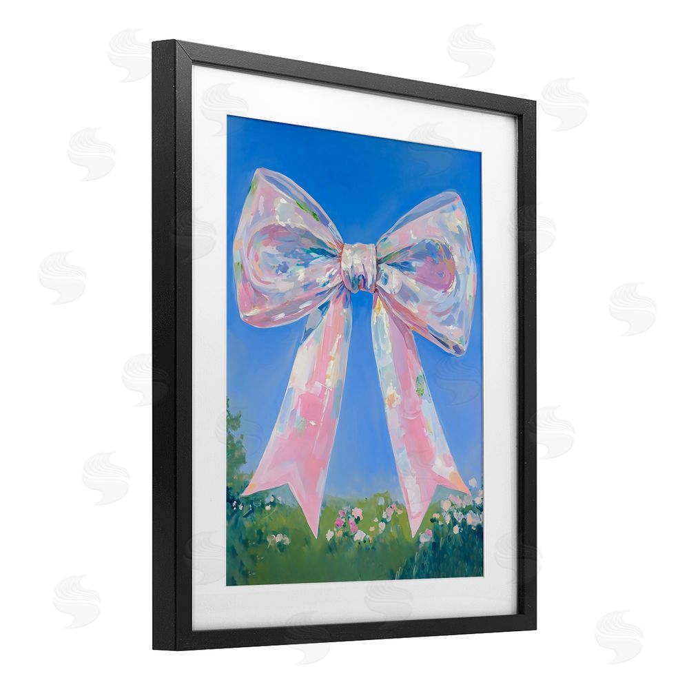 The Prints Vibe Iridescent Pink Bow in Meadow Black Framed Print Under Glass Wall Art