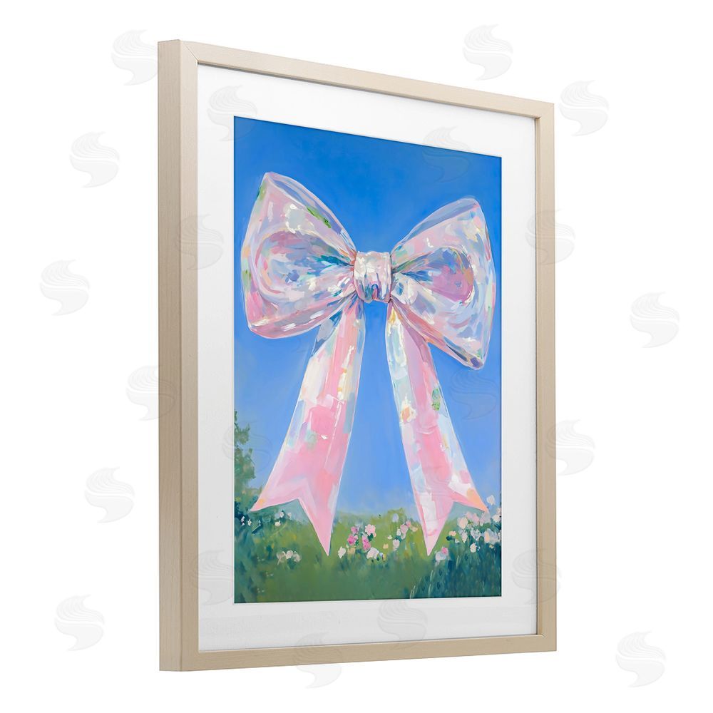 The Prints Vibe Iridescent Pink Bow in Meadow Brown Framed Print Under Glass Wall Art