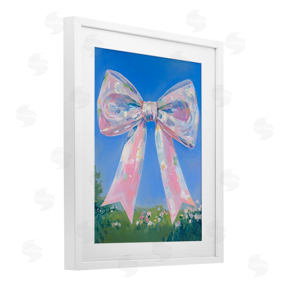 The Prints Vibe Iridescent Pink Bow in Meadow White Framed Print Under Glass Wall Art