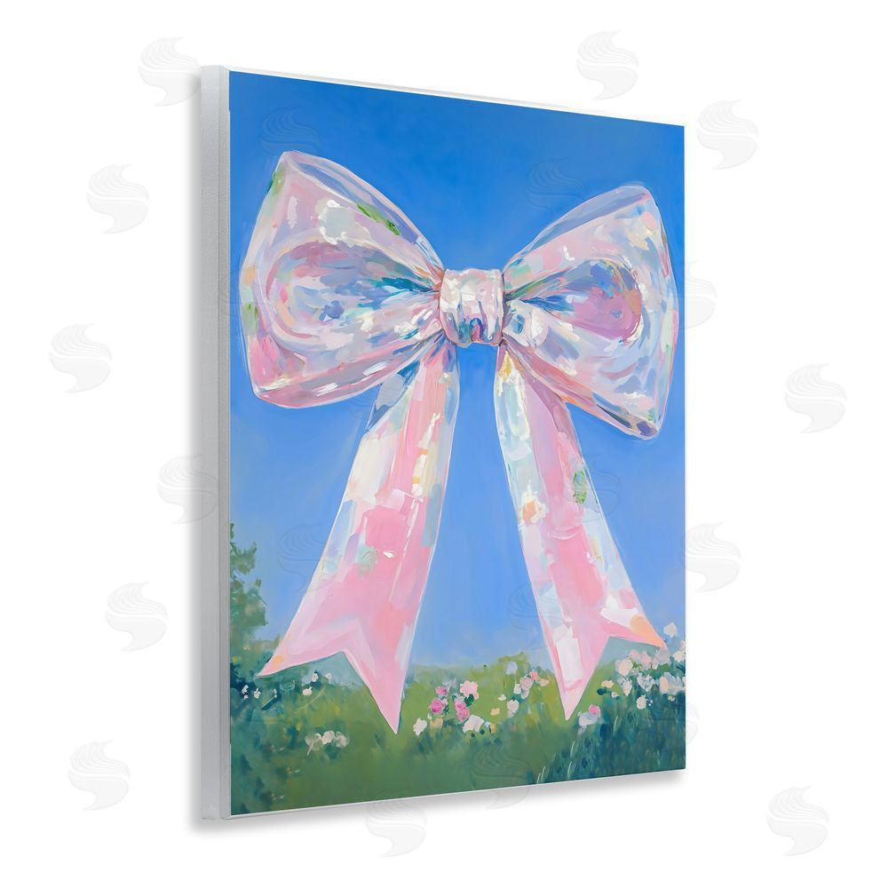 The Prints Vibe Iridescent Pink Bow in Meadow Wall Plaque Home Decor Art Print