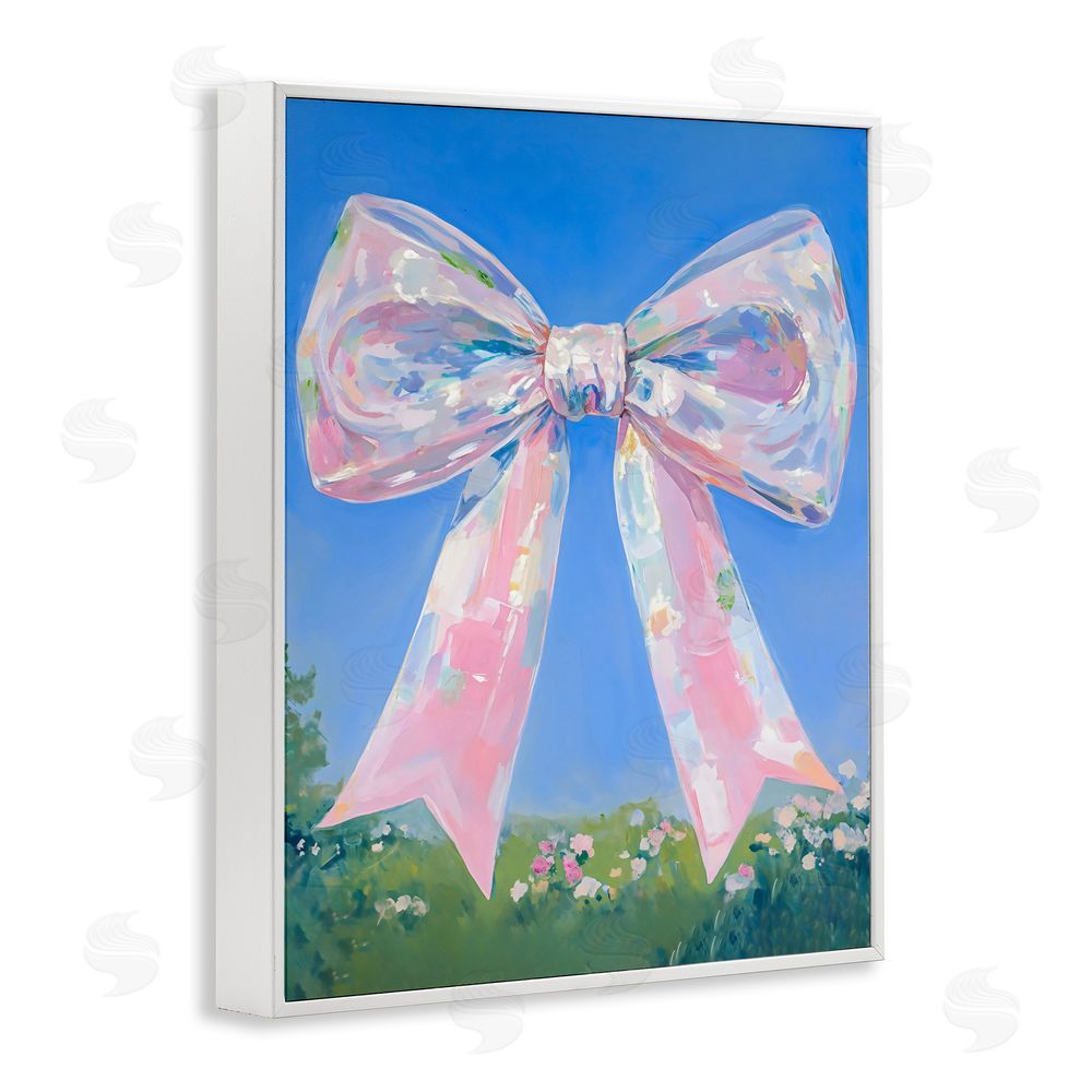 The Prints Vibe Iridescent Pink Bow in Meadow White Framed Giclee Wall Art