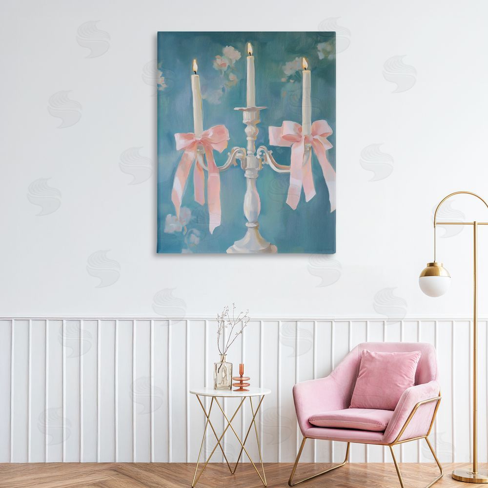 The Prints Vibe Elegant Coquette Candelabra Stretched Canvas Wall Art in Room