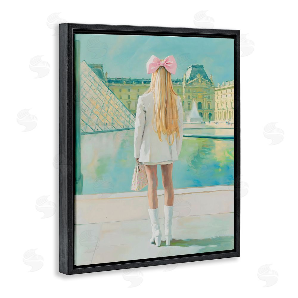 The Prints Vibe Girl In Paris Observing Black Floating Framed Canvas Wall Art