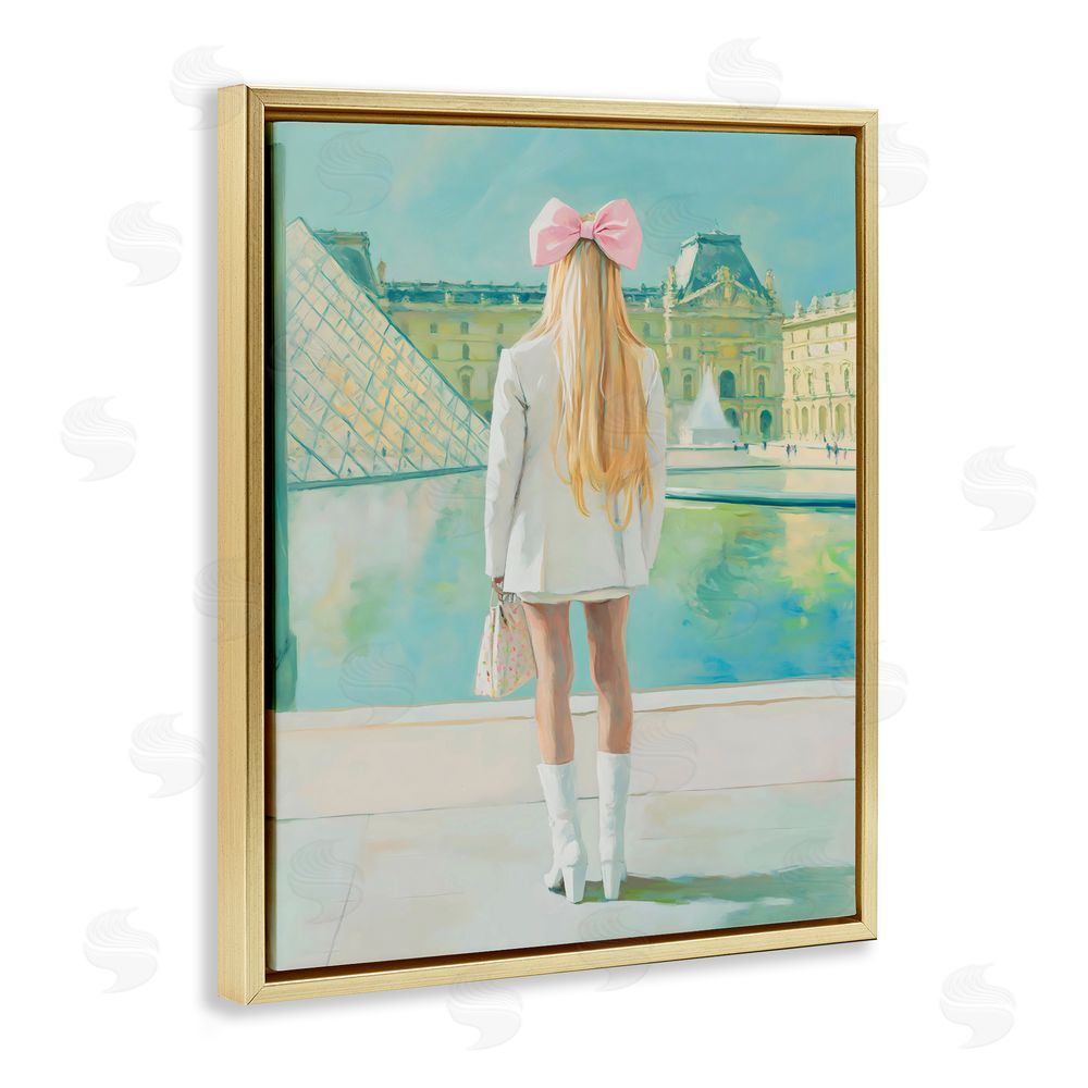 The Prints Vibe Girl In Paris Observing Gold Floating Framed Canvas Wall Art