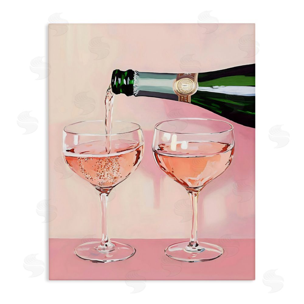 The Prints Vibe Pink Champagne Toast for Two Stretched Canvas Wall Art