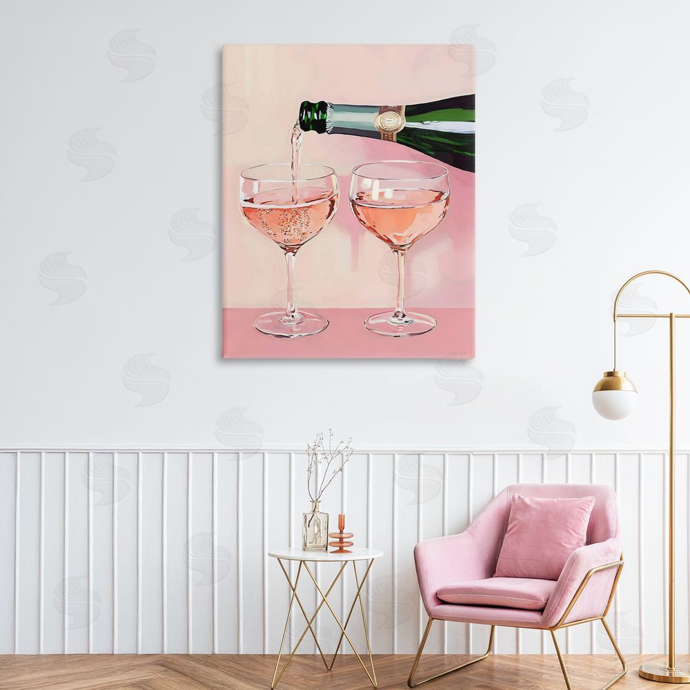 The Prints Vibe Pink Champagne Toast for Two Stretched Canvas Wall Art in Room