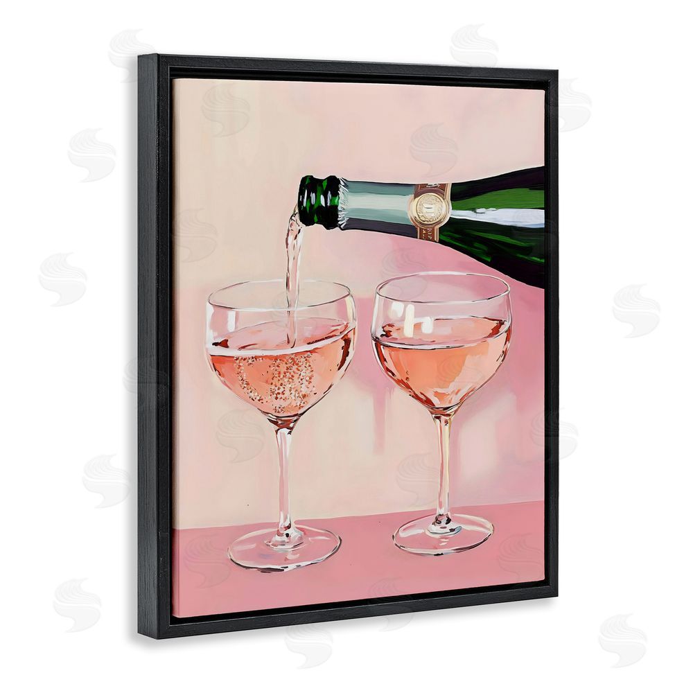 The Prints Vibe Pink Champagne Toast for Two Black Floating Framed Canvas Wall Art