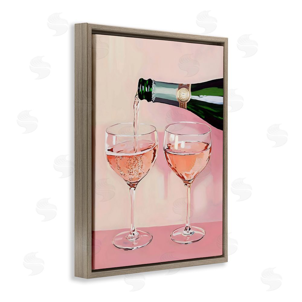 The Prints Vibe Pink Champagne Toast for Two Brown Floating Framed Canvas Wall Art