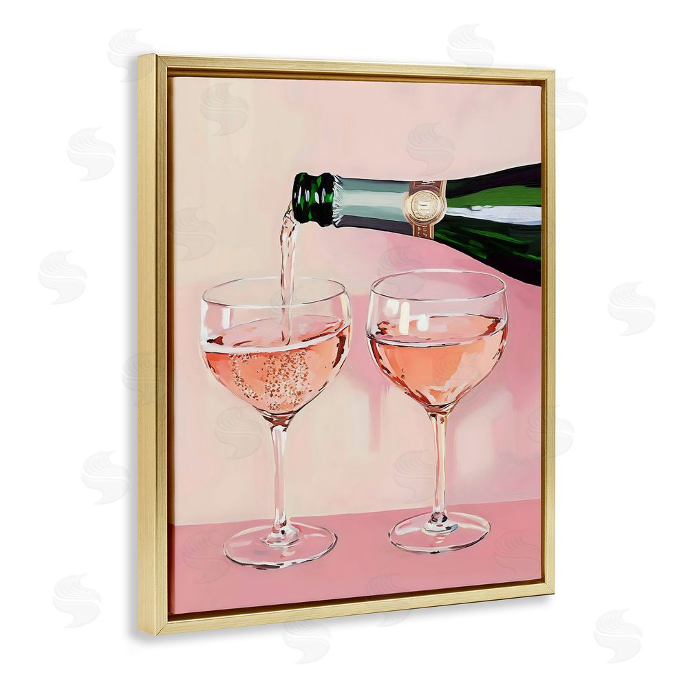The Prints Vibe Pink Champagne Toast for Two Gold Floating Framed Canvas Wall Art