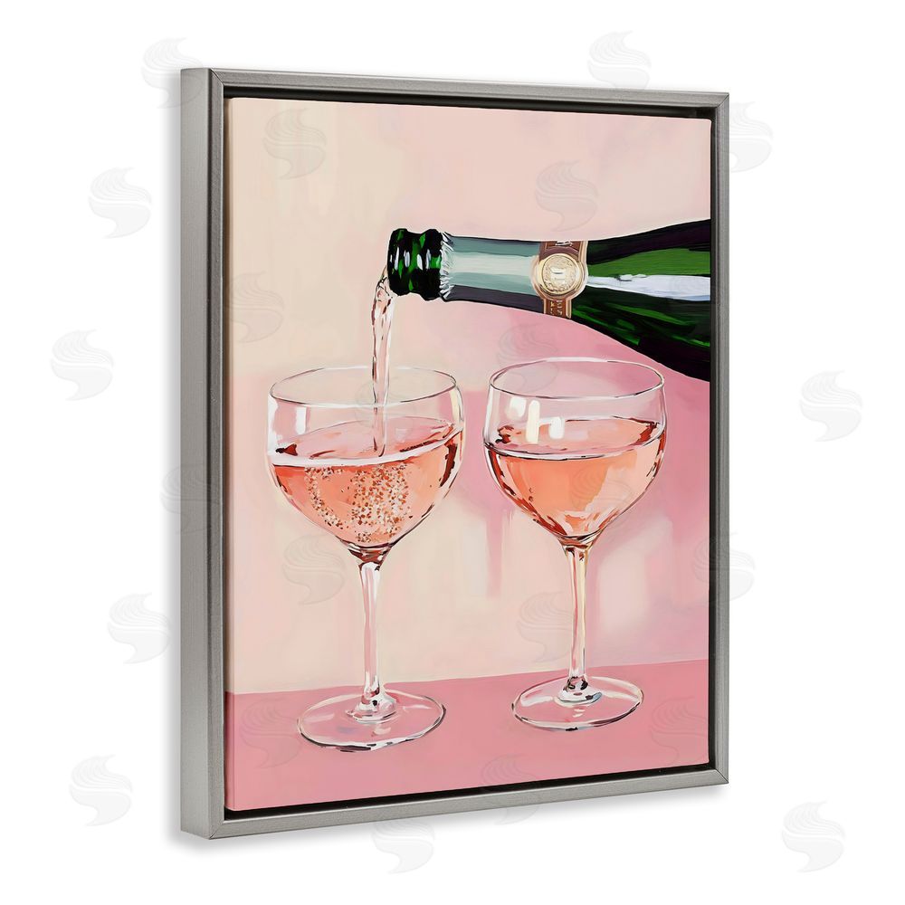 The Prints Vibe Pink Champagne Toast for Two Gray Floating Framed Canvas Wall Art